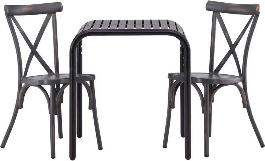Hioshop Borneo tuinmeubelset tafel 2 stoelen zwart donkergrijs