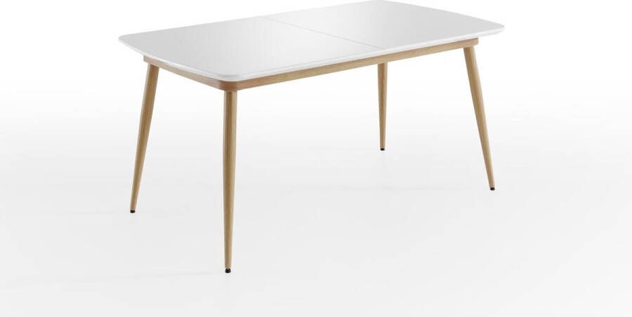 INTER-FURN Eettafel Bozen uittrekbaar 160 tot 200 cm tafelblad wit gelakt metalen frame (1 stuk)