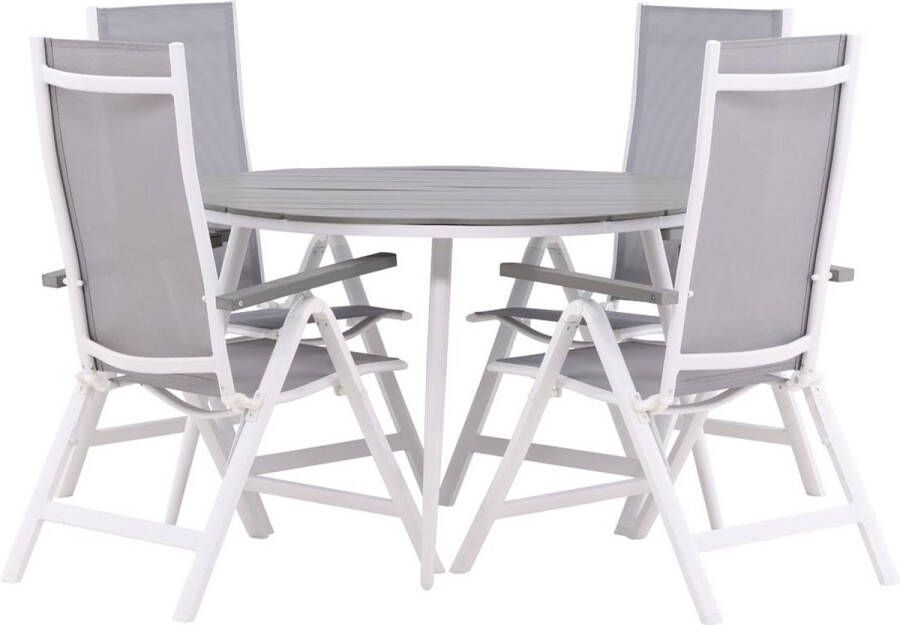 Hioshop Break tuinmeubelset tafel 120x120cm 4 stoelen Albany grijs