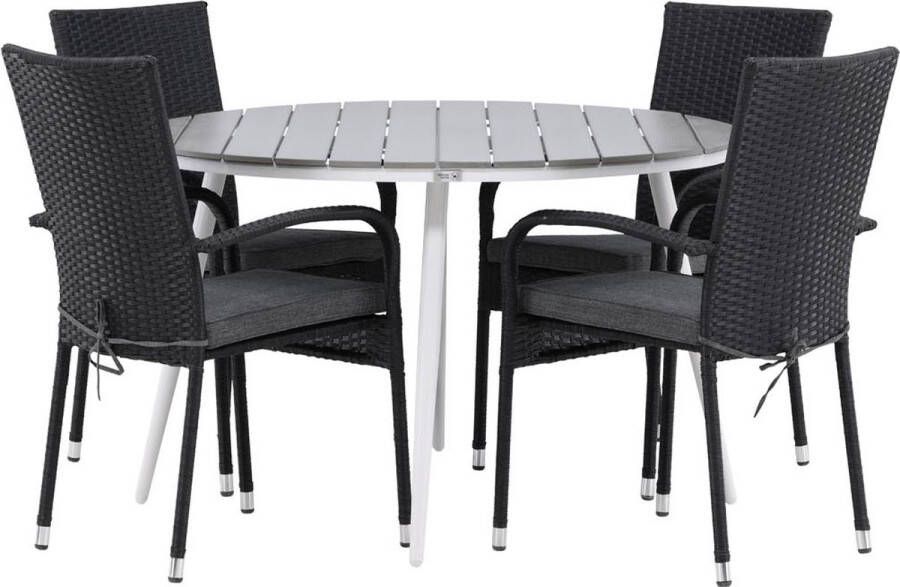 Hioshop Break tuinmeubelset tafel 120x120cm 4 stoelen Anna grijs zwart