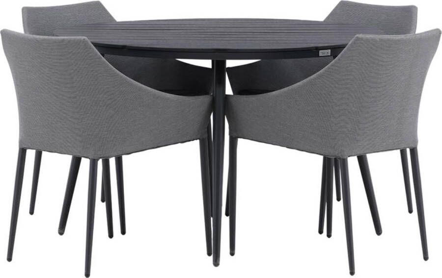 Hioshop Break tuinmeubelset tafel 120x120cm 4 stoelen Spoga zwart grijs
