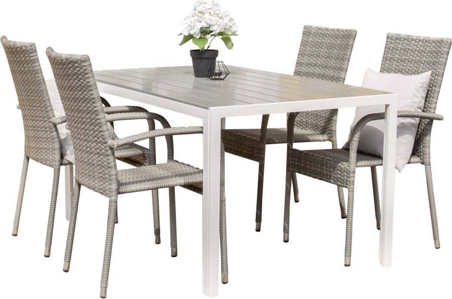 Hioshop Break tuinmeubelset tafel 90x205cm grijs 4 stoelen Anna grijs