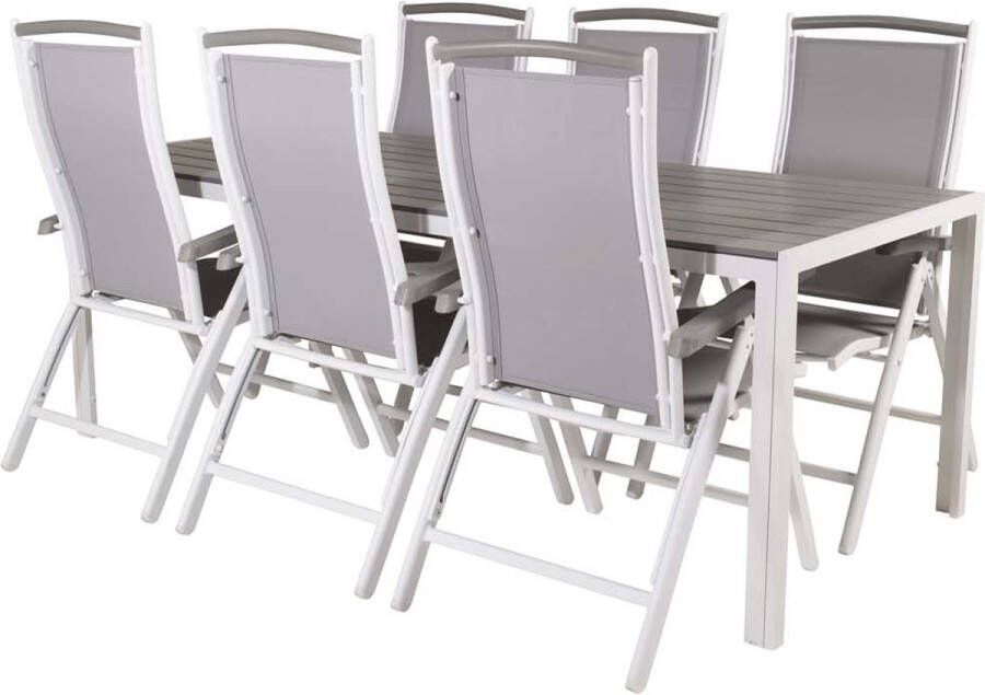 Hioshop Break tuinmeubelset tafel 90x205cm grijs 6 stoelen Albany grijs