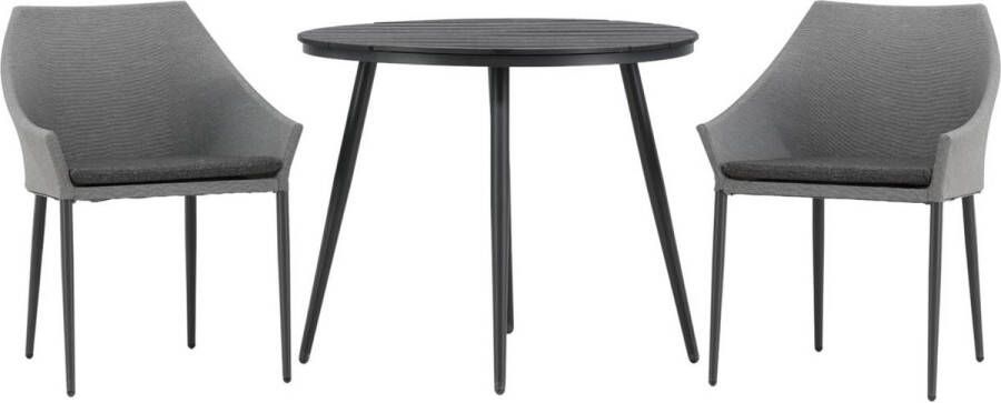 Hioshop Break tuinmeubelset tafel 90x90cm 2 stoelen Spoga zwart grijs