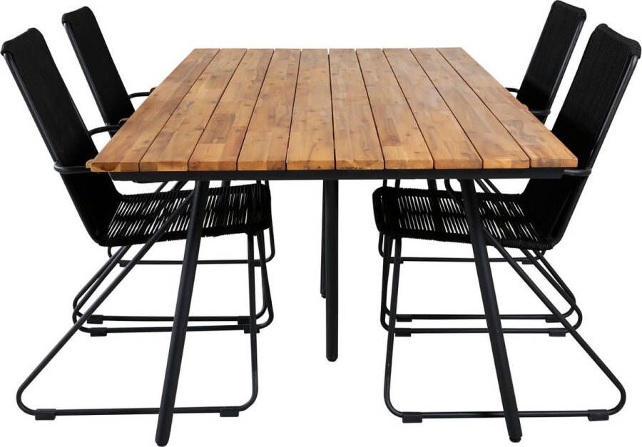 Hioshop Chan Tuinmeubelset Tafel 100x200cm En 4 Stoel Armleuning Bois Zwart Naturel.