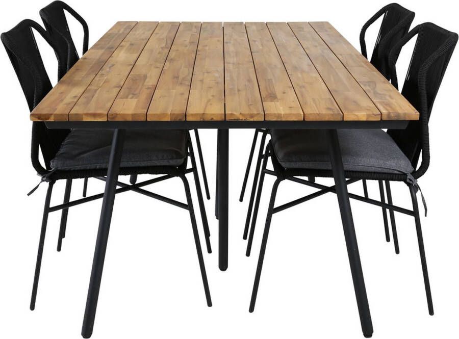 Hioshop Chan Tuinmeubelset Tafel 100x200cm En 4 Stoel Julian Zwart Naturel.