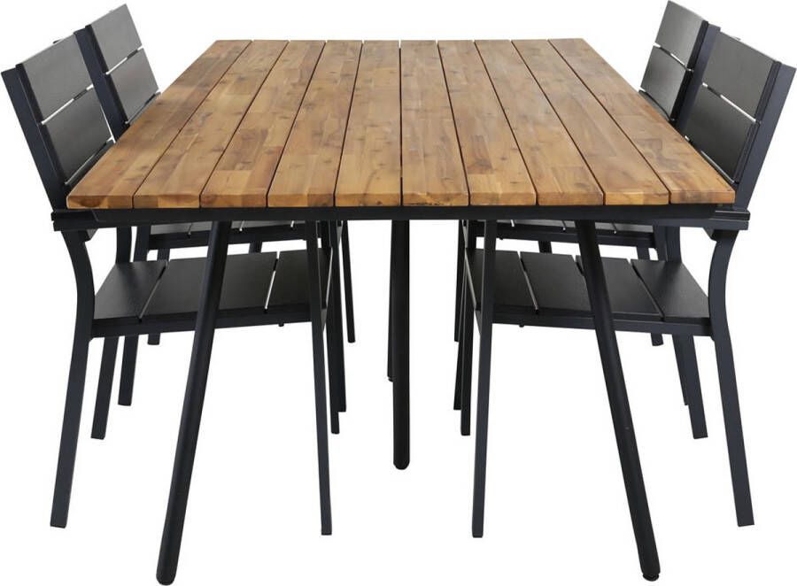 Hioshop Chan tuinmeubelset tafel 100x200cm en 4 stoel Levels zwart naturel