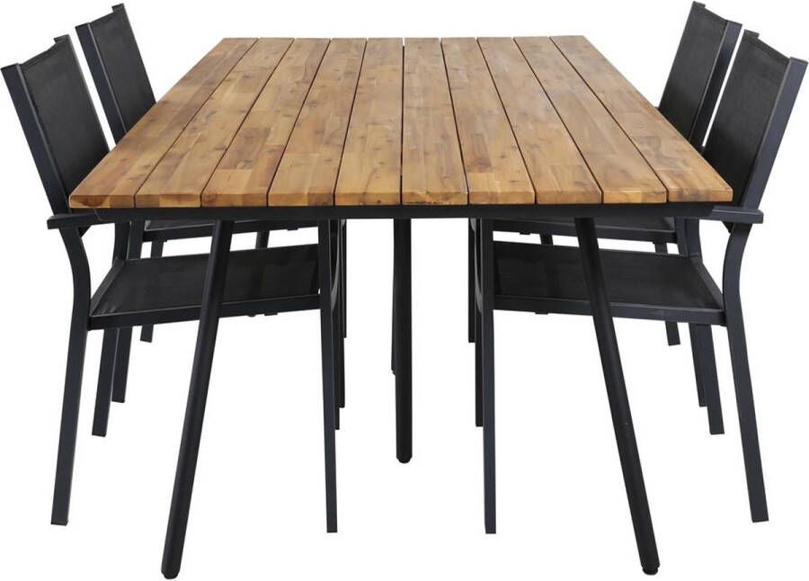 Hioshop Chan tuinmeubelset tafel 200x100cm 4 stoelen Copacabana naturel zwart