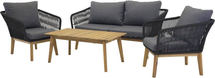 Hioshop Chania tuinmeubelset 4 delen naturel zwart