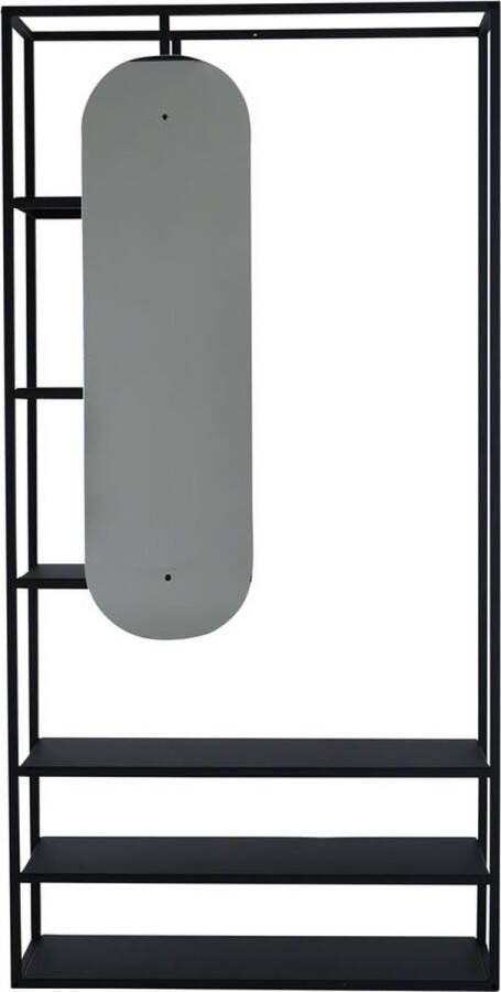 Hioshop Classe garderobe opstelling 6 planken 1 spiegel zwart.