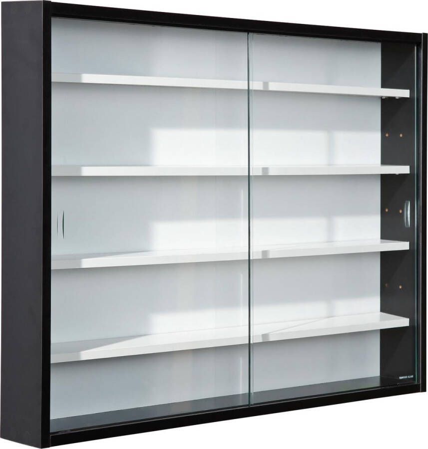Hioshop Collir vitrinekast voor wandmontage 2 glazen deuren wit zwart.