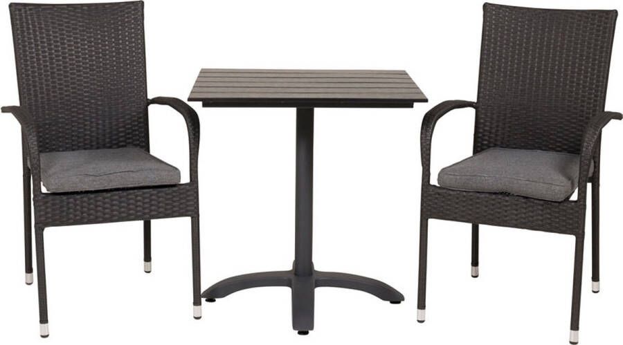 Hioshop Colorado70*70 tuinmeubelset tafel 70x70cm en 2 stoel Anna zwart
