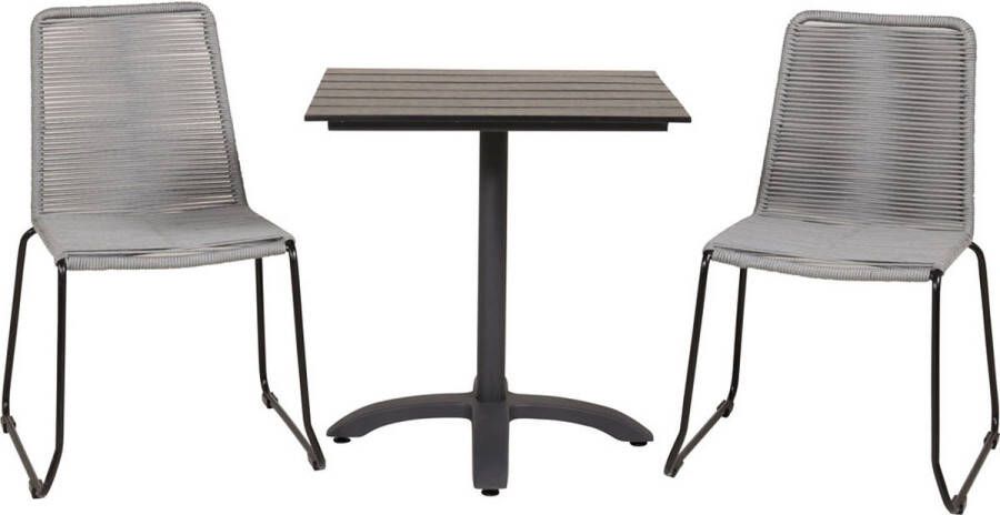Hioshop Colorado70*70 tuinmeubelset tafel 70x70cm en 2 stoel Lindos zwart