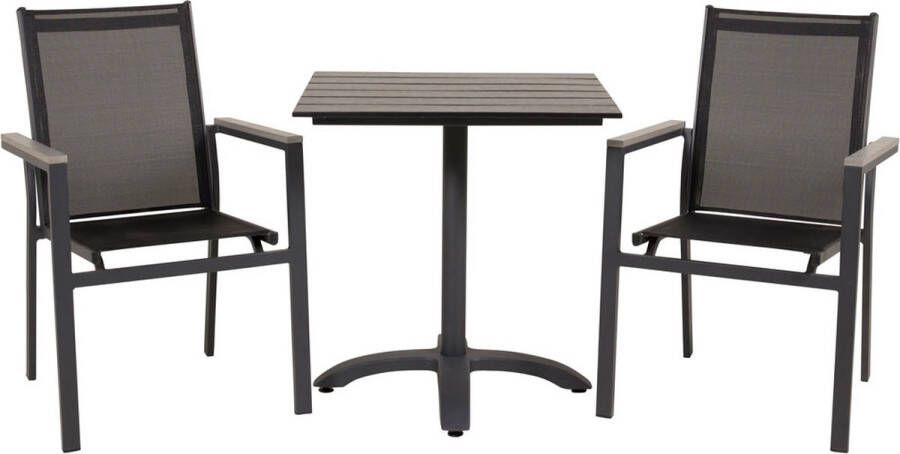 Hioshop Colorado70*70 tuinmeubelset tafel 70x70cm en 2 stoel Parma zwart
