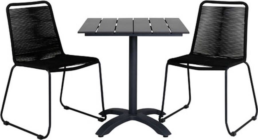 Hioshop Colorado70*70 tuinmeubelset tafel 70x70cm en 2 stoel stapelS Lindos zwart