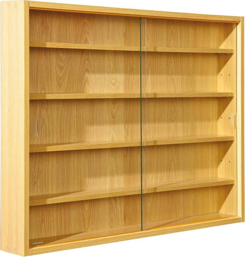 Hioshop Comit vitrinekast voor wandmontage 2 glazen deuren beuken decor.