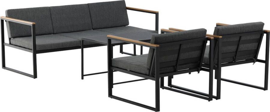 Nohr Loungeset Donnesha Met bank 2 tafels en 2 fauteuils Grijs