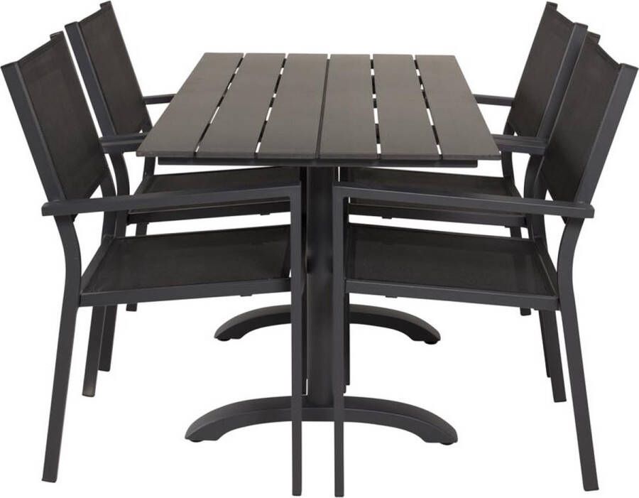 Hioshop Denver tuinmeubelset tafel 120x69cm 4 stoelen Copacabana zwart