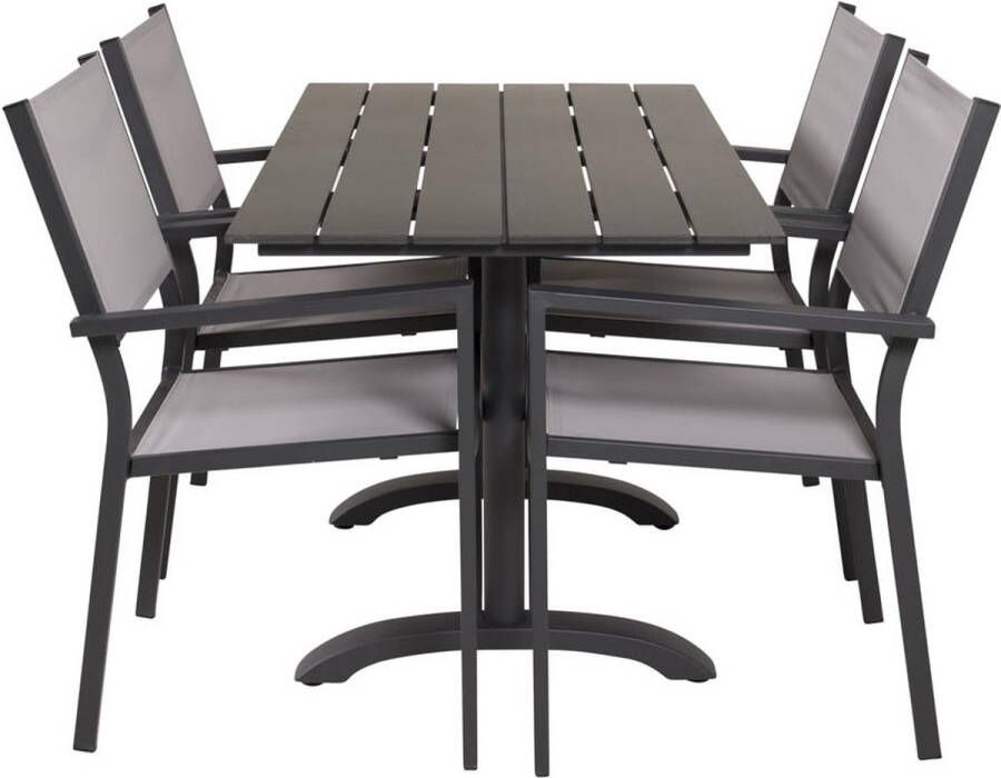 Hioshop Denver tuinmeubelset tafel 120x70cm 4 stoelen Copacabana zwart grijs