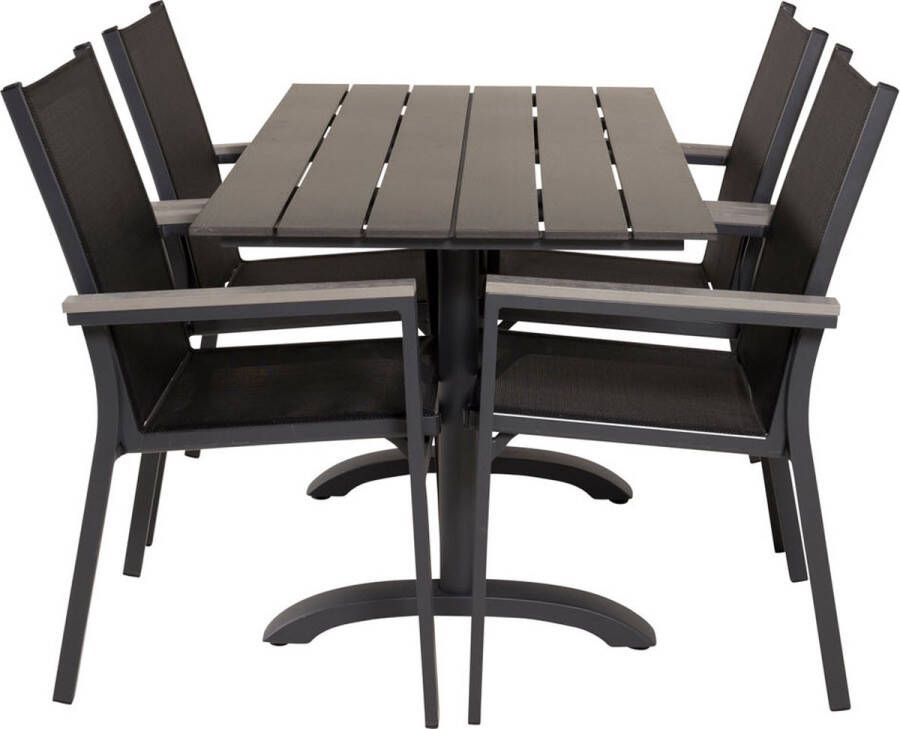 Hioshop Denver tuinmeubelset tafel 70x120cm en 4 stoel Parma zwart