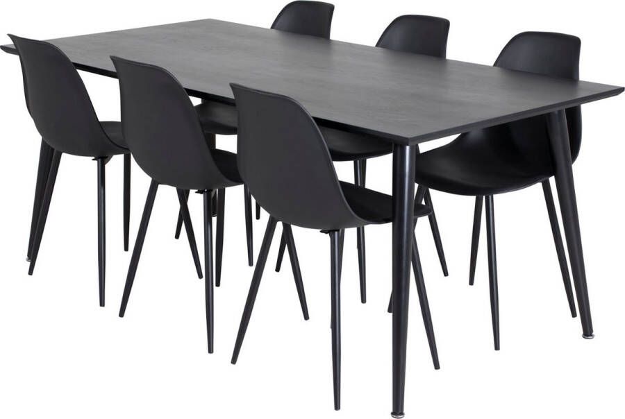 Hioshop Dipp180x90BLBL eethoek eetkamertafel zwart en 6 Polar eetkamerstal zwart.