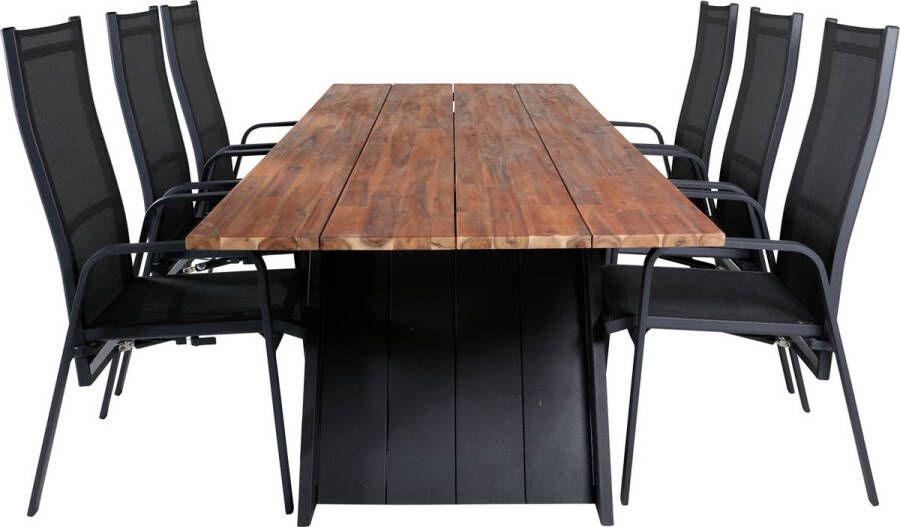 Hioshop Doory Tuinmeubelset Tafel 100x250cm En 6 Stoel Copacabana Zwart Naturel.