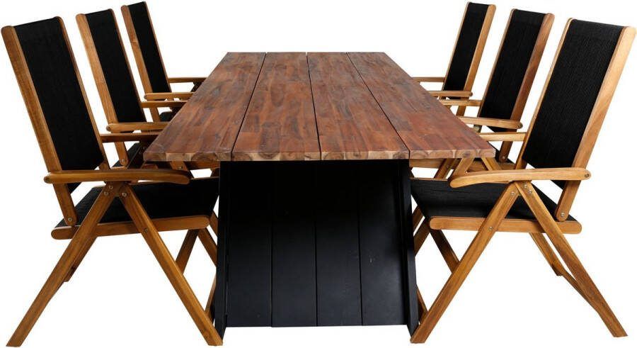 Hioshop Doory Tuinmeubelset Tafel 100x250cm En 6 Stoel Little John Zwart Naturel.