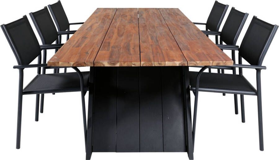 Hioshop Doory tuinmeubelset tafel 100x250cm en 6 stoel Santorini zwart naturel