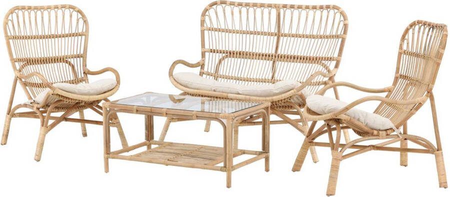 Nohr Loungeset Bronwen Met bank 2 fauteuils en tafel Rotan Naturel
