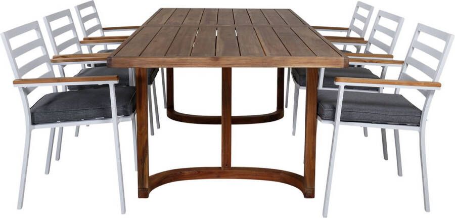 Hioshop Erica Tuinmeubelset Tafel 100x214cm En 6 Stoel Brasilia Wit Naturel.