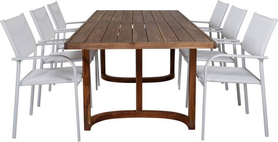 Hioshop Erica tuinmeubelset tafel 100x214cm en 6 stoel Santorini wit naturel