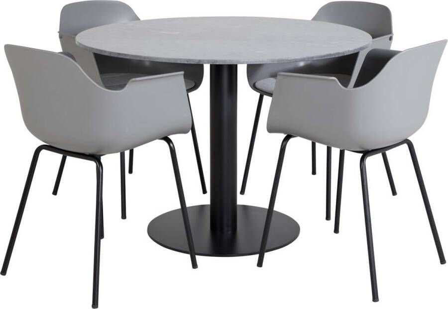 Hioshop EstelleØ106BLBL eethoek eetkamertafel zwart marmer en 4 Comfort eetkamerstal grijs.