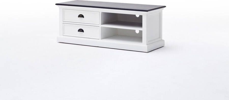Hioshop HalifaxContrast tv-meubel met 2 lades en 1 plank in wit met zwarte bovenkant.
