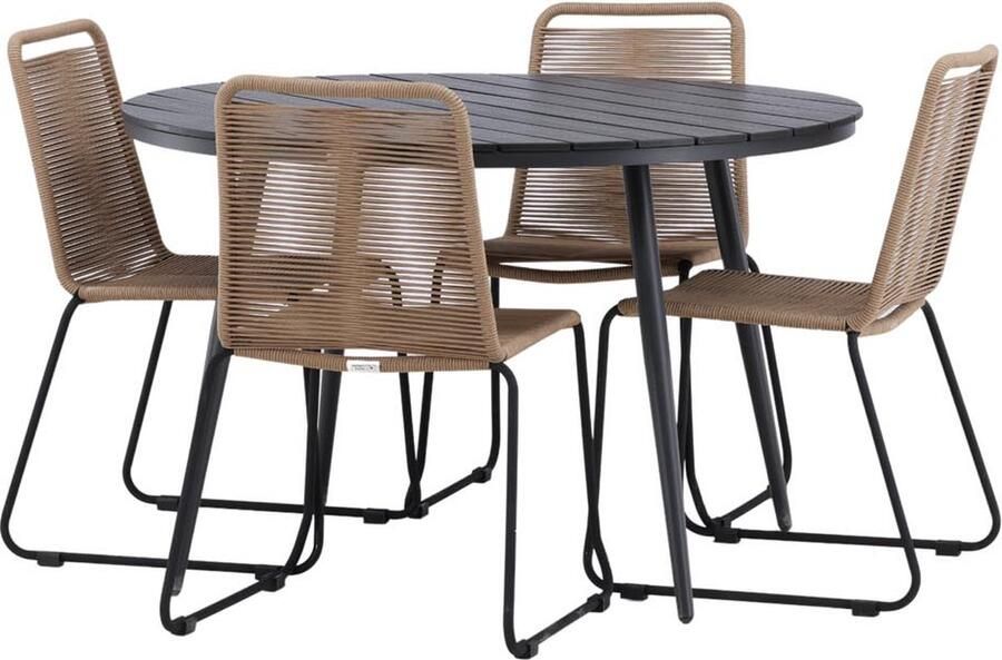 Hioshop Break tuinmeubelset tafel 120x120cm 4 stoelen Lindos zwart bruin