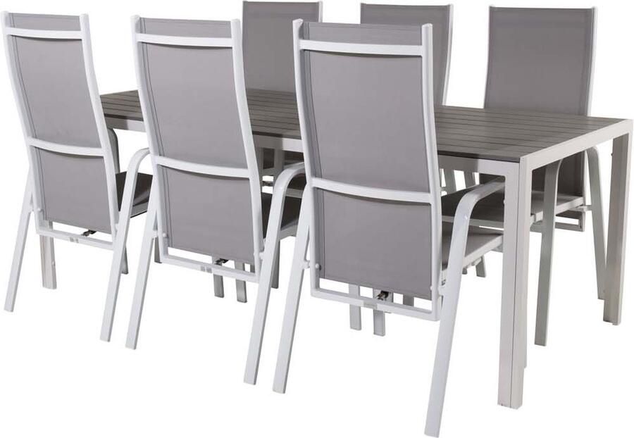 Hioshop Break tuinmeubelset tafel 90x205cm grijs 6 stoelen Copacabana grijs