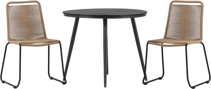 Hioshop Break tuinmeubelset tafel 90x90cm 2 stoelen Lindos zwart bruin