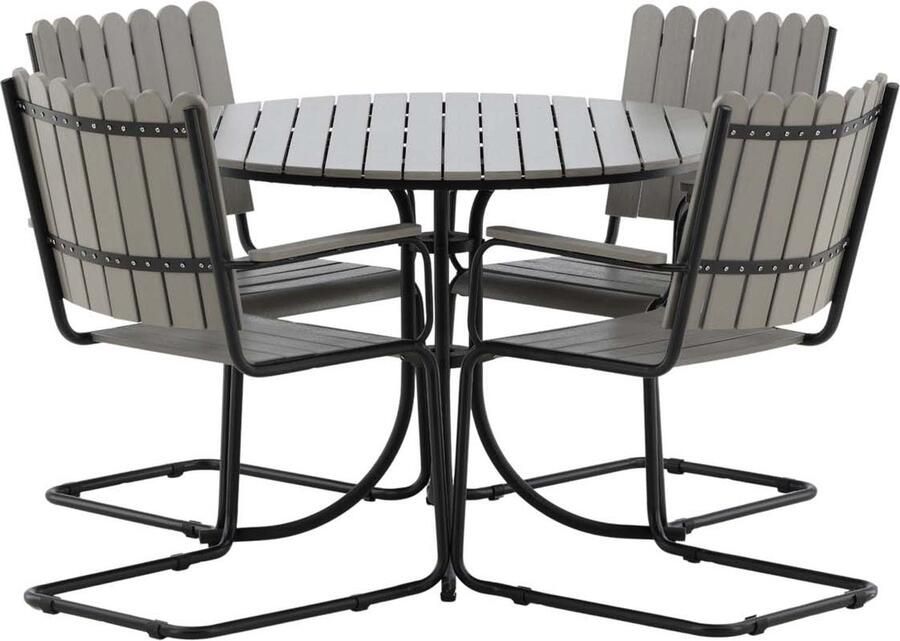 Hioshop Holmsund tuinmeubelset tafel Ø103cm grijs 4 stoelen grijs