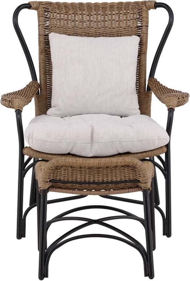 Hioshop Loreto leunstoel tuin met tuinkussen met hocker zwart