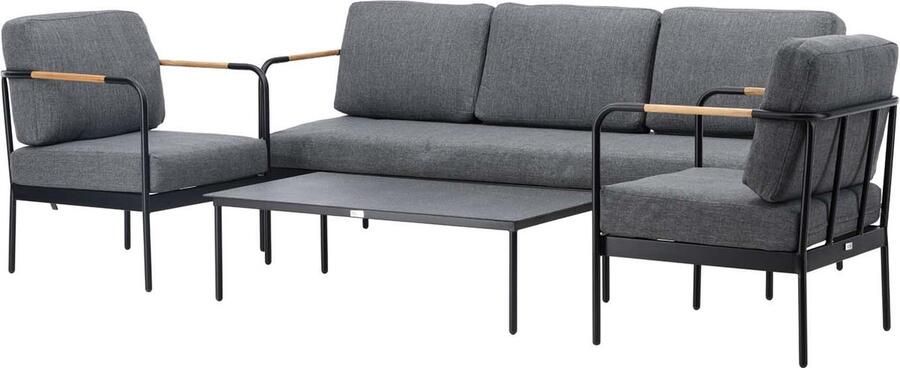 Hioshop Pehnna loungeset 4 delen zwart grijs