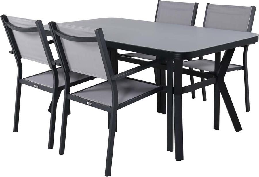 Hioshop Virya tuinmeubelset tafel 90x160cm zwart 4 stoelen Copacabana grijs