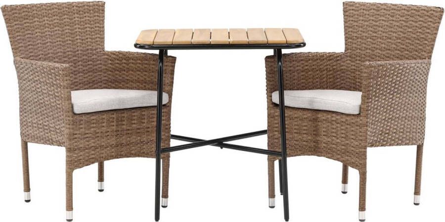 Hioshop Holmbeck tuinmeubelset tafel 2 stoelen naturel