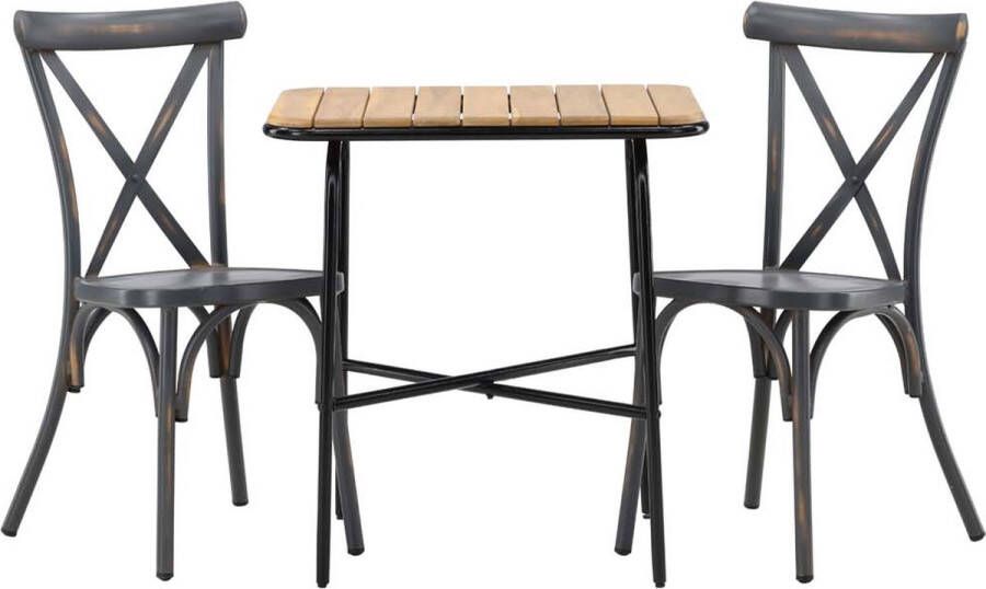 Hioshop Holmbeck tuinmeubelset tafel 2 stoelen naturel donkergrijs