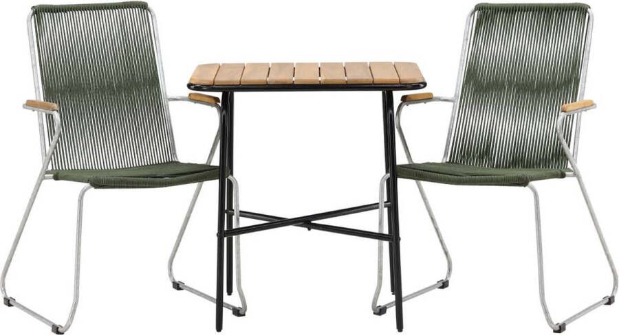 Hioshop Holmbeck tuinmeubelset tafel 2 stoelen naturel groen