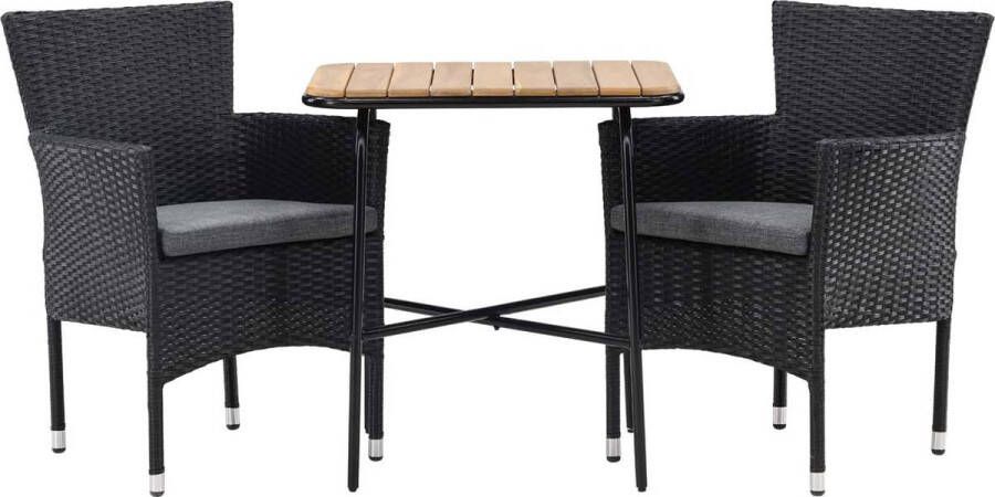 Hioshop Holmbeck tuinmeubelset tafel 2 stoelen naturel zwart