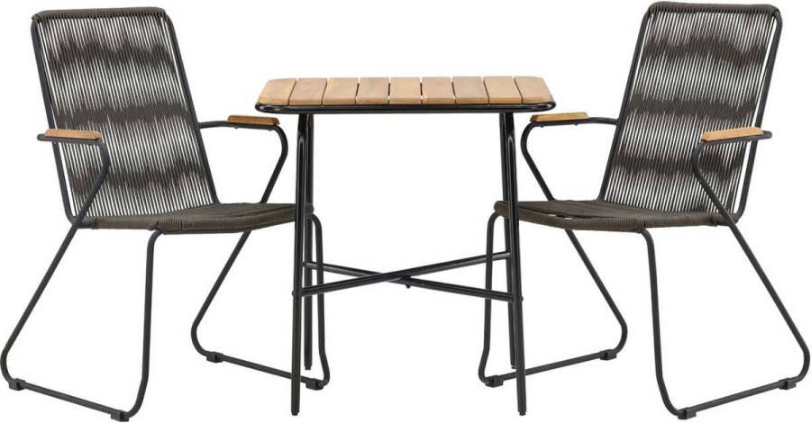 Hioshop Holmbeck tuinmeubelset tafel 2 stoelen naturel zwart