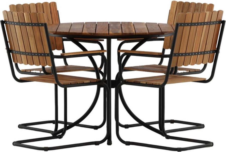 Hioshop Holmsund tuinmeubelset tafel Ø103cm naturel 4 stoelen naturel