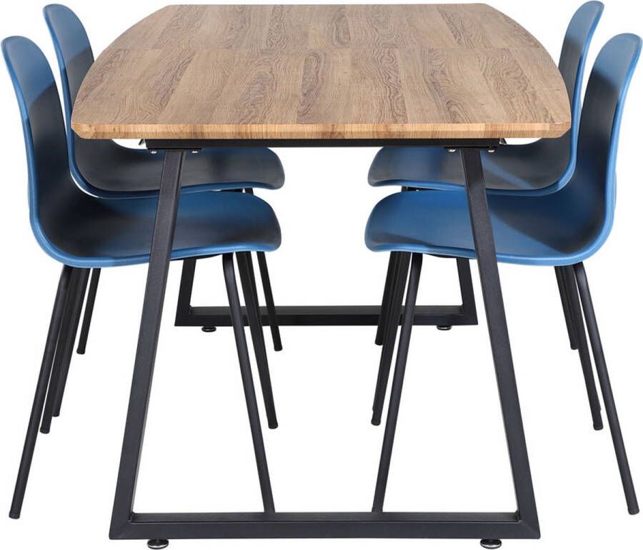 Hioshop IncaNABL eethoek eetkamertafel uitschuifbare tafel lengte cm 160 200 el hout decor en 4 Arctic eetkamerstal grijs