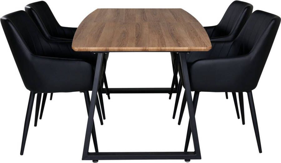 Hioshop IncaNABL eethoek eetkamertafel uitschuifbare tafel lengte cm 160 200 el hout decor en 4 Comfort eetkamerstal grijs.