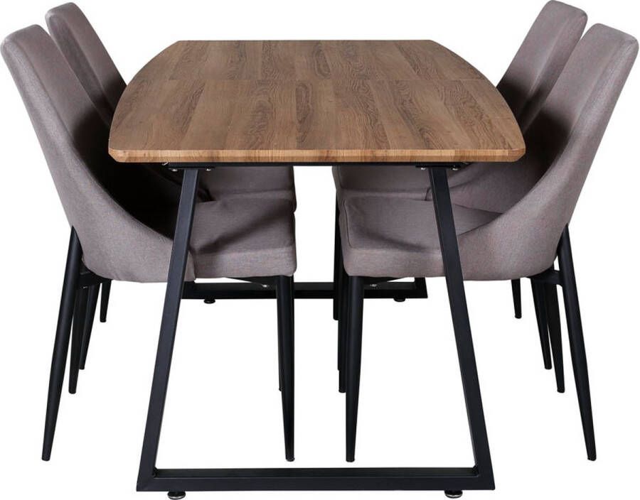 Hioshop IncaNABL eethoek eetkamertafel uitschuifbare tafel lengte cm 160 200 el hout decor en 4 Leone 2.0 eetkamerstal grijs zwart