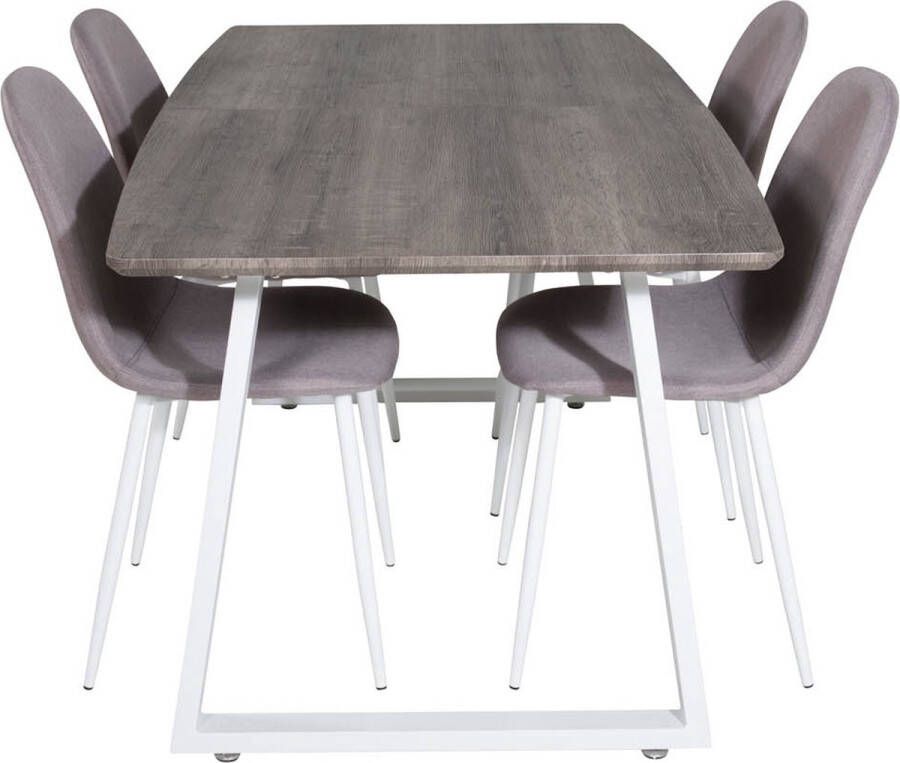 Hioshop IncaNAWH eethoek eetkamertafel uitschuifbare tafel lengte cm 160 200 el hout decor grijs en 4 Mariannelund eetkamerstal wit